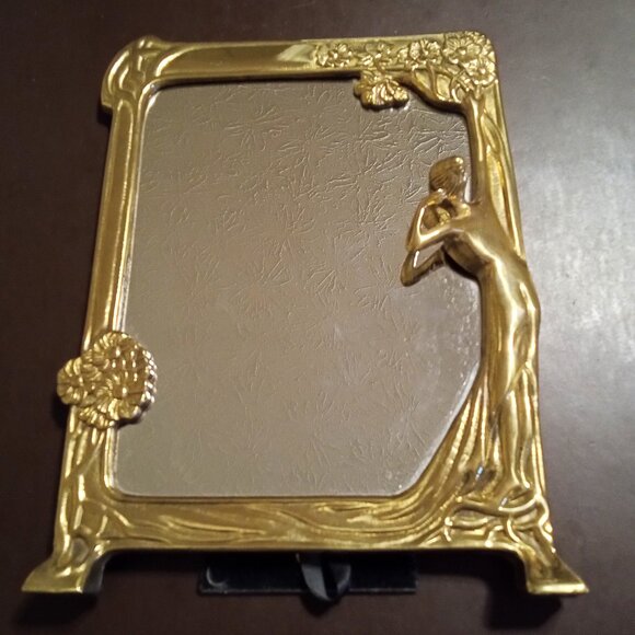 Art Nouveau LADY BY THE LAKE MIRROR Vintage Brass 12" x 9"